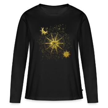 Tous voyant l’œil Symbole spirituel Lune Soleil - T-shirt manches longues Premium bio Femme - noir - Devant - Julia (174cm)
