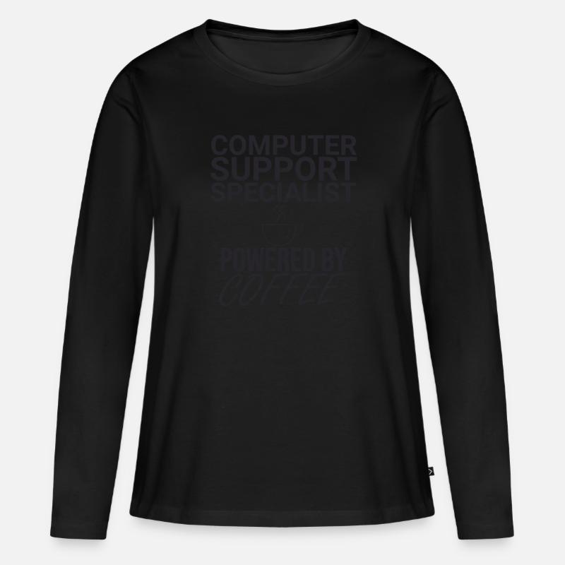 « Spécialiste du support informatique Coffee | Support informatique » - T-shirt manches longues Premium bio Femme - noir