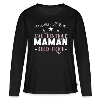 Maman Directrice idée cadeau métier humour Drôle - T-shirt manches longues Premium bio Femme - noir - Devant - Julia (174cm)
