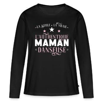 Maman Danseuse, idée cadeau danse, passion, Danse - T-shirt manches longues Premium bio Femme - noir - Devant - Julia (174cm)