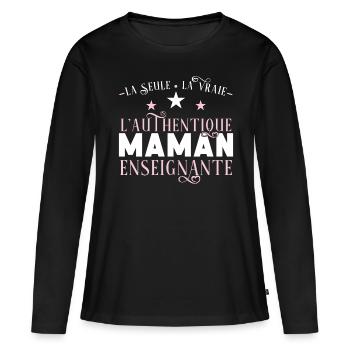 Maman Enseignante humour professeure Idée Cadeau - T-shirt manches longues Premium bio Femme - noir - Devant - Julia (174cm)