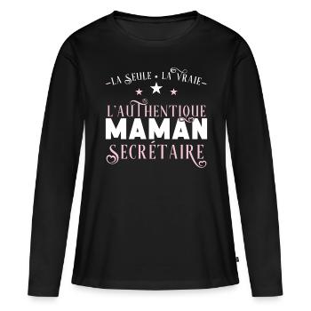 Maman Secrétaire Idée Cadeau Métier Citation Drôle - T-shirt manches longues Premium bio Femme - noir - Devant - Julia (174cm)