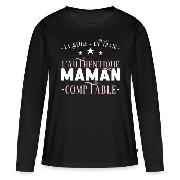 Comptable idée cadeau métier citations profession - T-shirt manches longues Premium bio Femme - noir - Devant - Julia (174cm)
