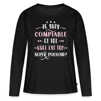 Comptable idée cadeau métier citations profession - T-shirt manches longues Premium bio Femme - noir - Devant - Julia (174cm)