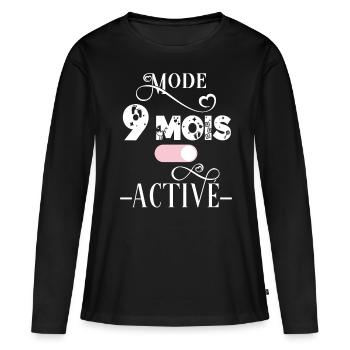 Future maman, idée cadeau annonce grossesse humour - T-shirt manches longues Premium bio Femme - noir - Devant - Julia (174cm)