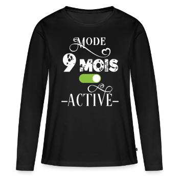 Future maman, idée cadeau annonce grossesse humour - T-shirt manches longues Premium bio Femme - noir - Devant - Julia (174cm)
