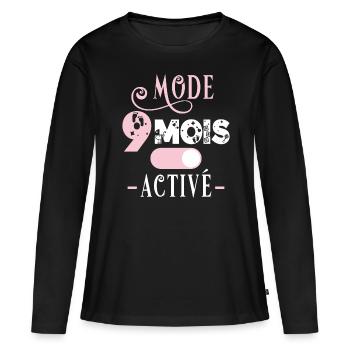 Future maman, idée cadeau annonce grossesse humour - T-shirt manches longues Premium bio Femme - noir - Devant - Julia (174cm)