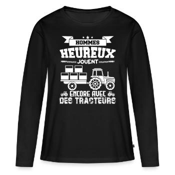 Hommes heureux jouent encore avec des tracteurs ! - T-shirt manches longues Premium bio Femme - noir - Devant - Julia (174cm)