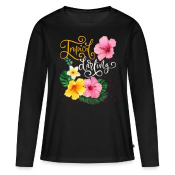 Fleurs tropicales, Tropical Darling, Calligraphie - T-shirt manches longues Premium bio Femme - noir - Devant - Julia (174cm)
