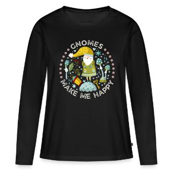 Gnome, Gnome-Leprechaun Happy-Gnome dicton drôle - T-shirt manches longues Premium bio Femme - noir - Devant - Julia (174cm)