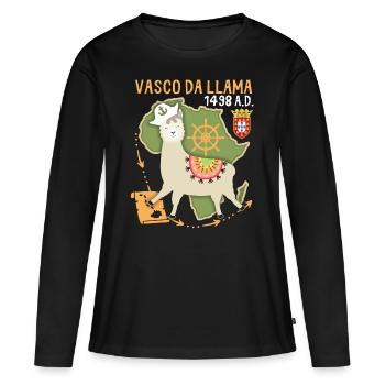 Lama-Llama, Vasco-Da-Gama, dicton drôle - T-shirt manches longues Premium bio Femme - noir - Devant - Julia (174cm)
