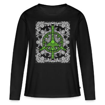 Symbole de paix, signe de paix, avion de chasse No-War - T-shirt manches longues Premium bio Femme - noir - Devant - Julia (174cm)