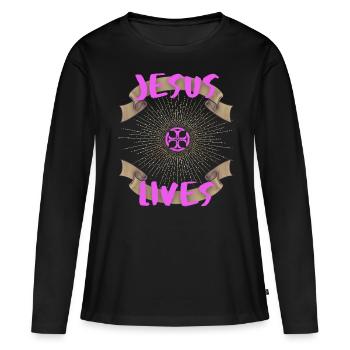 Jésus-Vit, Dire Jésus-Christ, Motivation - T-shirt manches longues Premium bio Femme - noir - Devant - Julia (174cm)