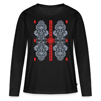 Cross of Christ, Baroque, Jesus Saves, Saying - Women's Premium Organic Long Sleeve Shirt - black - Front - Julia (174cm)