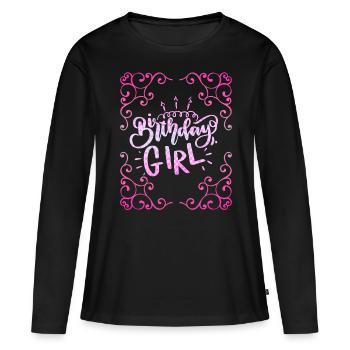 Fille d’anniversaire, Fille d’anniversaire, Typographie - T-shirt manches longues Premium bio Femme - noir - Devant - Julia (174cm)
