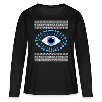 Grec ancien sinueux œil bleu - T-shirt manches longues Premium bio Femme - noir - Devant - Julia (174cm)