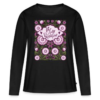 Be-My-Valentine, dicton romantique, Saint-Valentin - T-shirt manches longues Premium bio Femme - noir - Devant - Julia (174cm)