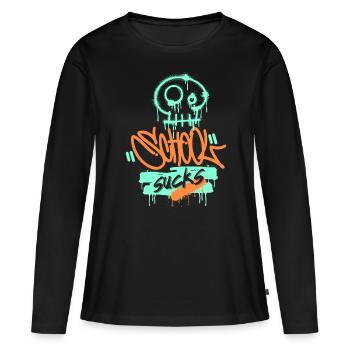 École, frustration scolaire, drôle de dire style graffiti - T-shirt manches longues Premium bio Femme - noir - Devant - Julia (174cm)