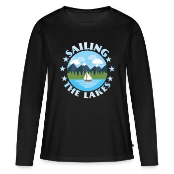 Marin, voilier, dériveur, drôle de dicton - T-shirt manches longues Premium bio Femme - noir - Devant - Julia (174cm)