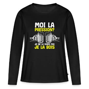 Moi la pression je la subis pas je la bois - T-shirt manches longues Premium bio Femme - noir - Devant - Julia (174cm)
