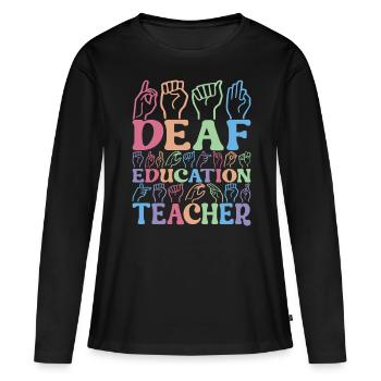 Sourds sourds muets sourds - T-shirt manches longues Premium bio Femme - noir - Devant - Julia (174cm)