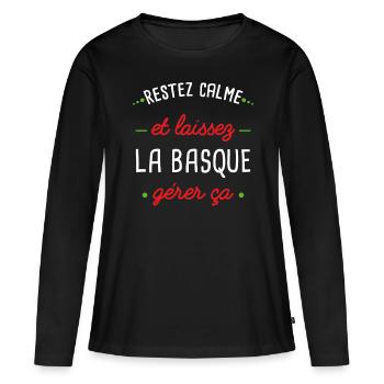 Idée cadeau Basque, humour région citations couple - T-shirt manches longues Premium bio Femme - noir - Devant - Julia (174cm)