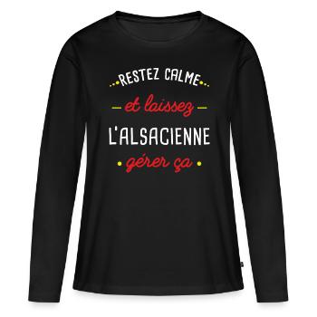 Alsacienne idée cadeau région Alsace Couple Humour - T-shirt manches longues Premium bio Femme - noir - Devant - Julia (174cm)