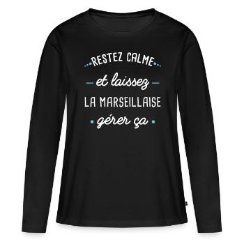 Marseille idée cadeau couple région Marseillaise - T-shirt manches longues Premium bio Femme - noir - Devant - Julia (174cm)