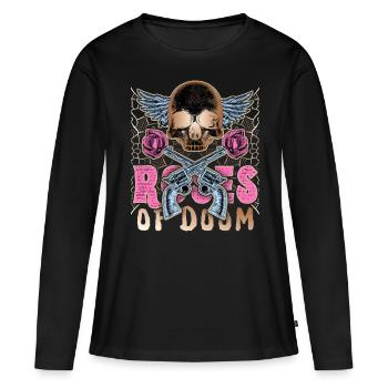 Crâne, revolver Colt, motif rose - T-shirt manches longues Premium bio Femme - noir - Devant - Julia (174cm)
