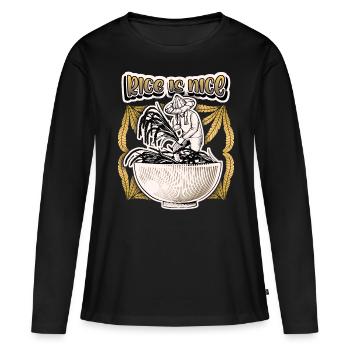 Riziculteur avec bol de riz, disant riz - T-shirt manches longues Premium bio Femme - noir - Devant - Julia (174cm)