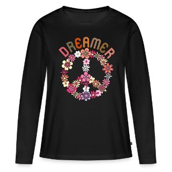 Signe de paix, symbole de paix signe de paix, années 70 - T-shirt manches longues Premium bio Femme - noir - Devant - Julia (174cm)