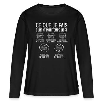 Burger Cadeau Drôle Humour Bouffe Rigolo !! - T-shirt manches longues Premium bio Femme - noir - Devant - Julia (174cm)