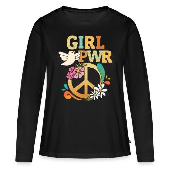 Girl Power, Peace Symbol Peace Sign Grl-PWR - Women's Premium Organic Long Sleeve Shirt - black - Front - Julia (174cm)