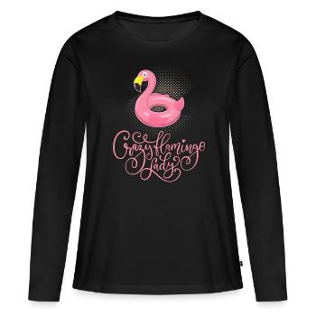 Crazy-Flamingo-Lady funny saying, calligraphy - Women's Premium Organic Long Sleeve Shirt - black - Front - Julia (174cm)