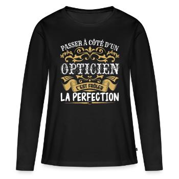 Le Meilleur Opticien | Opticien à la perfection - T-shirt manches longues Premium bio Femme - noir - Devant - Julia (174cm)