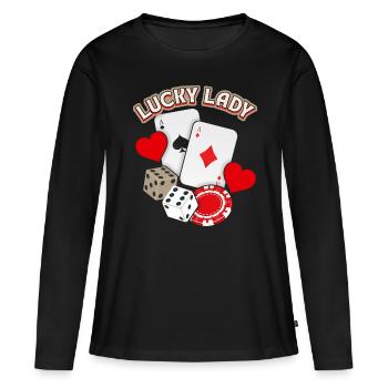 Lucky Lady, chance dans le jeu, bonheur amoureux - T-shirt manches longues Premium bio Femme - noir - Devant - Julia (174cm)