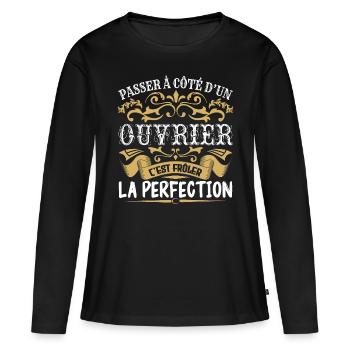 Le Meilleur Ouvrier | Ouvrier à la perfection - T-shirt manches longues Premium bio Femme - noir - Devant - Julia (174cm)