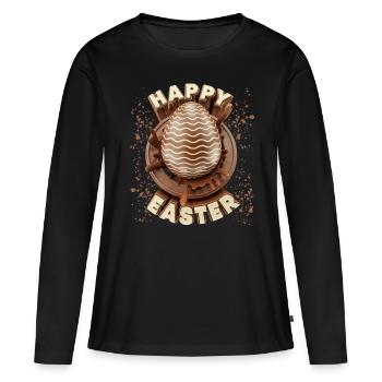 Pasqua, Uovo di Pasqua al cioccolato, Buon detto di Pasqua - Maglia a maniche lunghe ecologica premium da donna - nero - Fronte - Julia (174cm)
