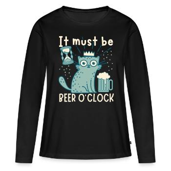 Le chat boit de la bière, drôle de dicton avec une chope de bière - T-shirt manches longues Premium bio Femme - noir - Devant - Julia (174cm)