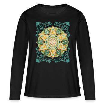 Vintage Design Mandala Design Vintage Mandala - T-shirt manches longues Premium bio Femme - noir - Devant - Julia (174cm)