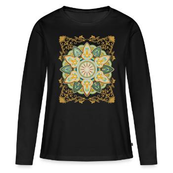 Vintage Design Mandala Design Vintage Mandala - T-shirt manches longues Premium bio Femme - noir - Devant - Julia (174cm)