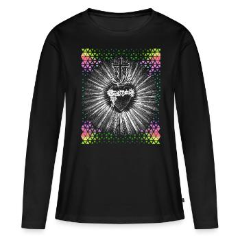 Chrétien, Jésus-Christ, Cœur qui saigne - T-shirt manches longues Premium bio Femme - noir - Devant - Julia (174cm)