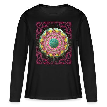 Arabesque, Mandala Design, 3D Mandala - T-shirt manches longues Premium bio Femme - noir - Devant - Julia (174cm)