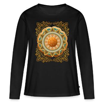 Mandala d’or, Mandala 3D, Arabesque vintage - T-shirt manches longues Premium bio Femme - noir - Devant - Julia (174cm)