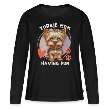 Yorkshire Terrier, Yorkie, Yorkie-Mom Dicton - T-shirt manches longues Premium bio Femme - noir - Devant - Julia (174cm)