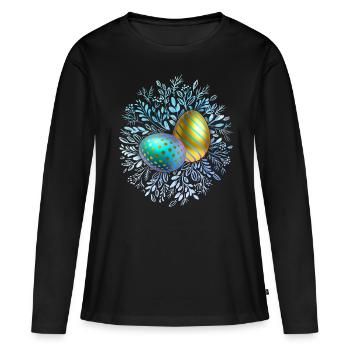 Joyeuses Pâques, Oeufs de Pâques, Oeuf de conception 3D - T-shirt manches longues Premium bio Femme - noir - Devant - Julia (174cm)
