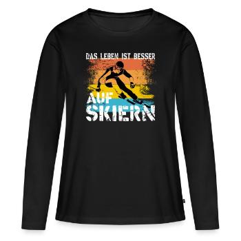 Das Leben ist besser auf Skiern Abfahrt - Frauen Premium Bio Langarmshirt - Schwarz - Vorne - Julia (174cm)