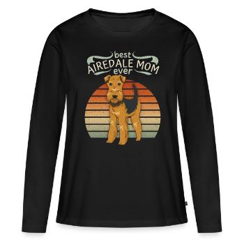 Airedale-Terrier Airedale-Maman drôle de chien disant - T-shirt manches longues Premium bio Femme - noir - Devant - Julia (174cm)