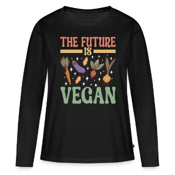 Végétarien végétalien - T-shirt manches longues Premium bio Femme - noir - Devant - Julia (174cm)
