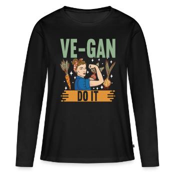 Végétarien végétalien - T-shirt manches longues Premium bio Femme - noir - Devant - Julia (174cm)